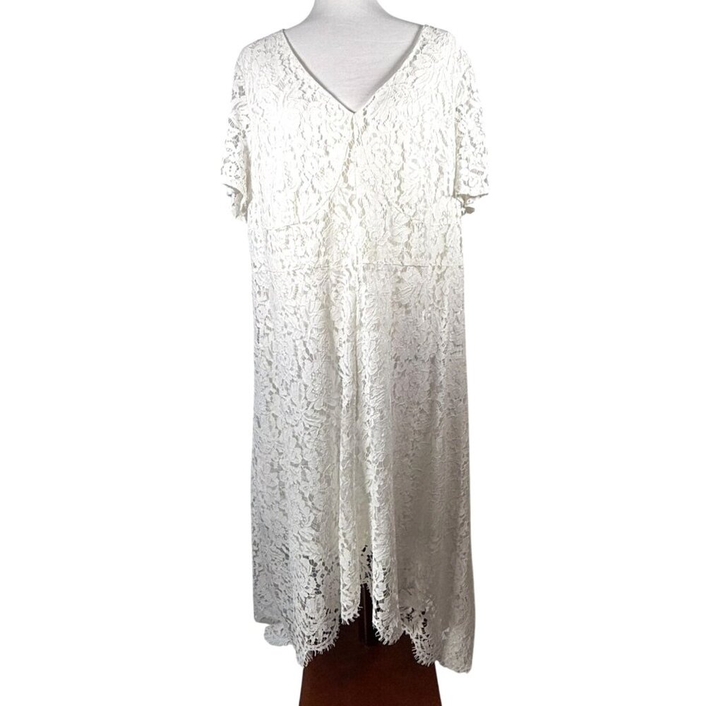 Jessica London Womens Dress White Lace‎ Short Sleeve Handkerchief Hem Size 20W